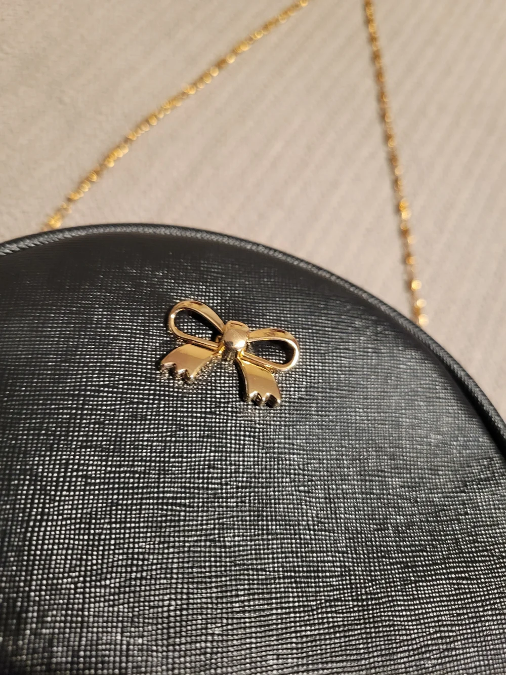Black Round Crossbody Bag with Gold Chain
